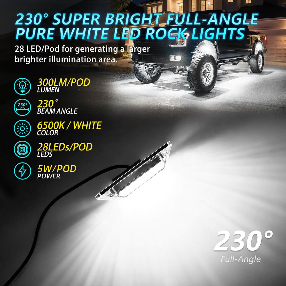 20Pods Full Angle All Pure White LED Rock Lights Full Kit Plug and Play &...