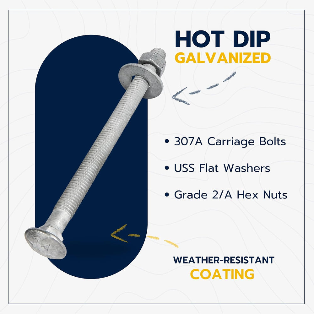 3/8" x 7" (50 Pack) Galvanized Carriage Bolt Kit, Grade 307A, Hot D...
