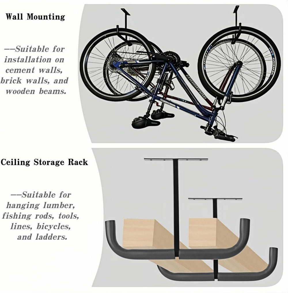 Overhead Garage Storage Hooks, Heavy Duty Double Ceiling Rack for Lumber Ladd...