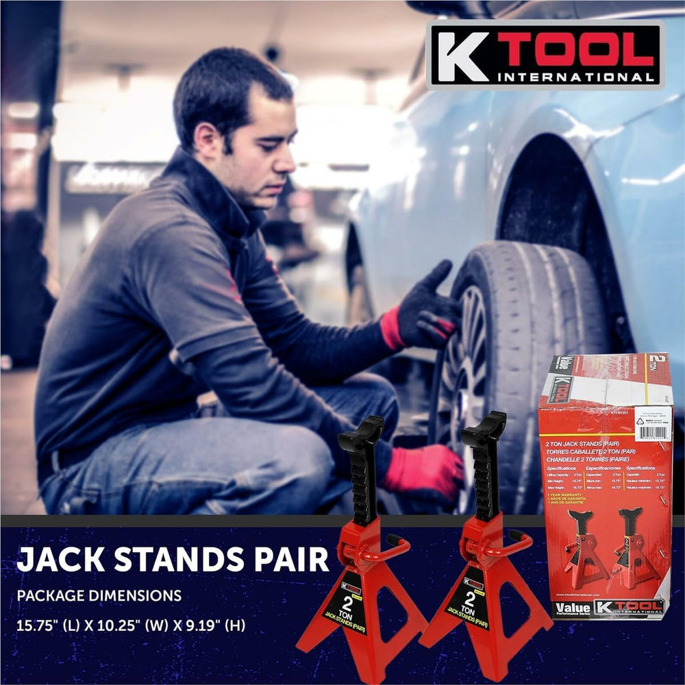 K Tool International 61201 2 Ton Automotive Jack Stands for Garages, Repair S...