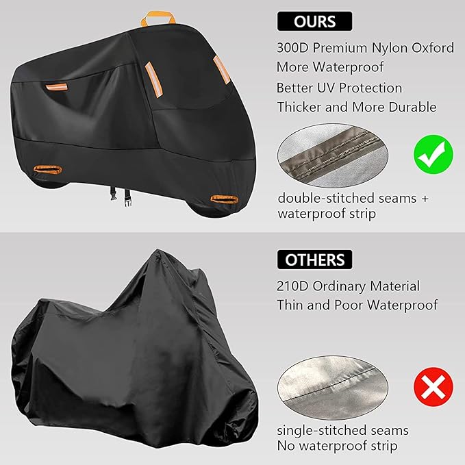 SECELES 300D Motorcycle Cover Heavy Duty, SECELES All Season Durable Scooter