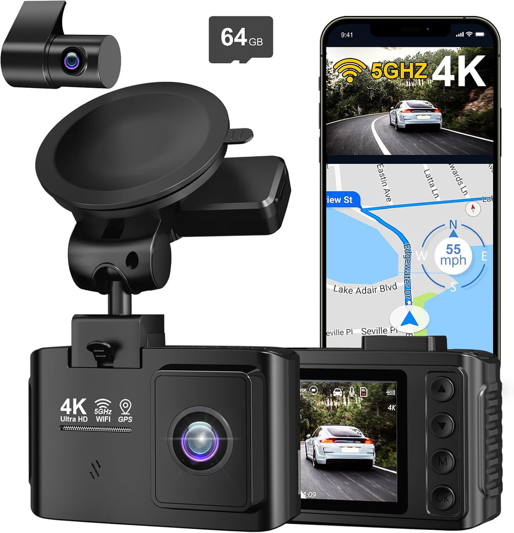 Dash Cam Front and Rear: 4K+2.5K Dual Channel Dash Cam-5GHz WiFi, GPS Dash Ca...