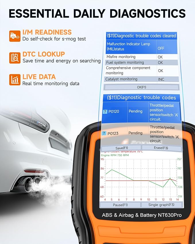 UPGRADED NT630 Plus, FOXWELL NT630 Pro 2-in-1 ABS SRS OBD2 Scanner & Battery
