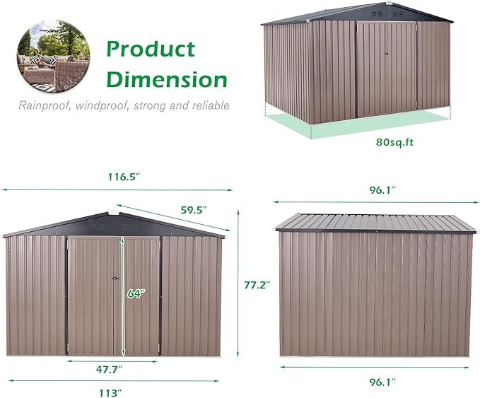 AECOJOY Shed 8' x 10' Outdoor Storage Metal Shed, Steel Yard Shed