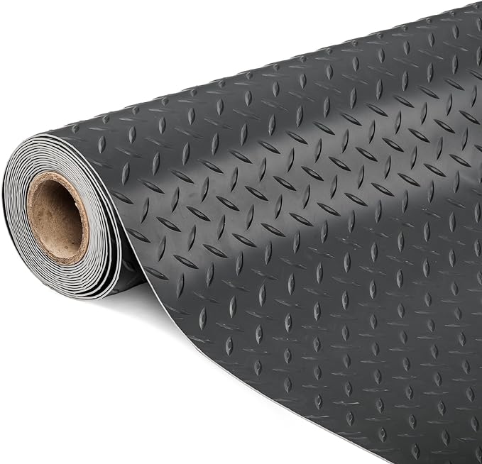 TUFFIOM 4x8 FT Garage Floor Mat, Thickened Diamond Plate PVC Garage Mats