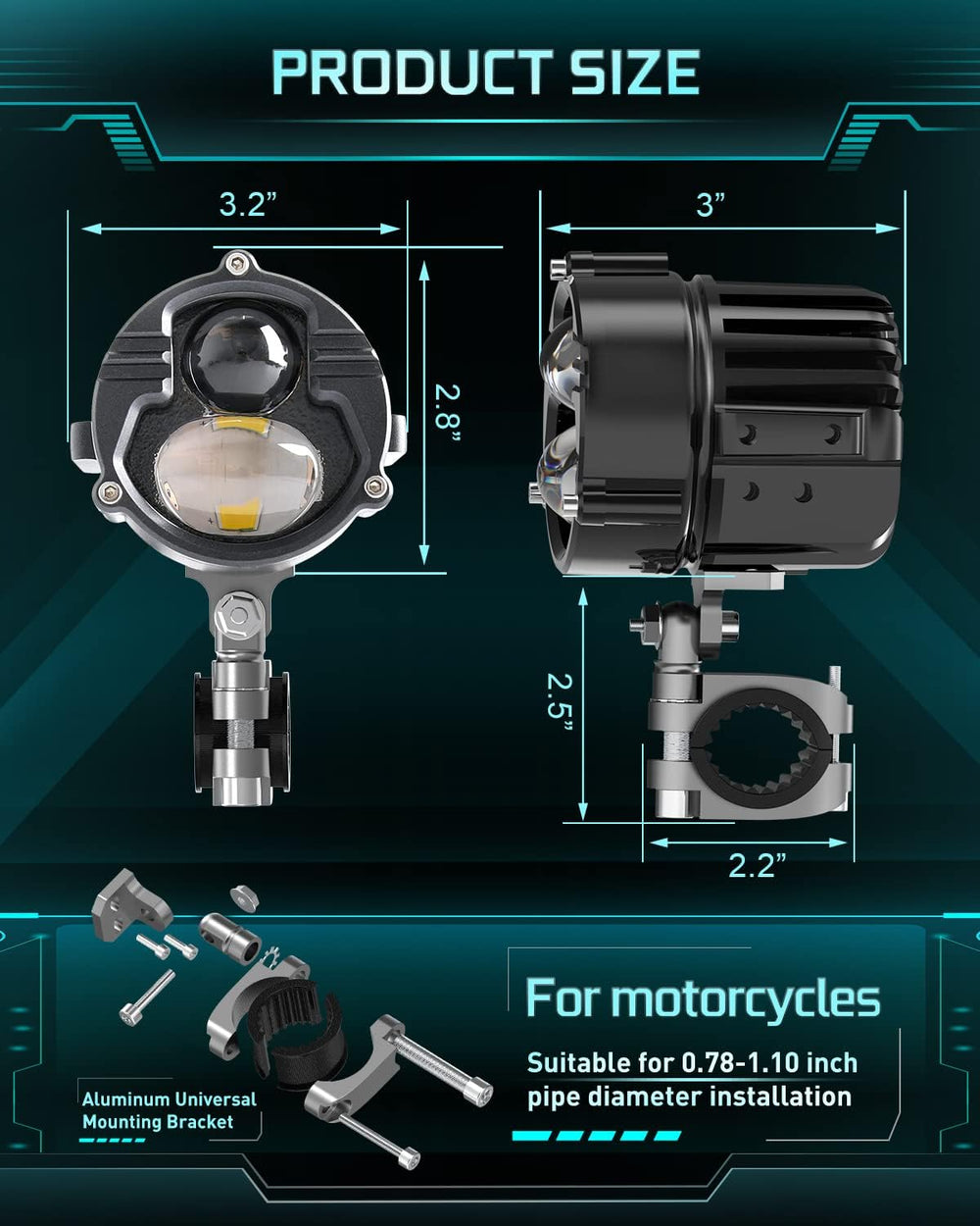 CO LIGHT 100W Motorcycle Fog Lights 3,0000 LM Amber White Strobe Pod - 5 Mode...