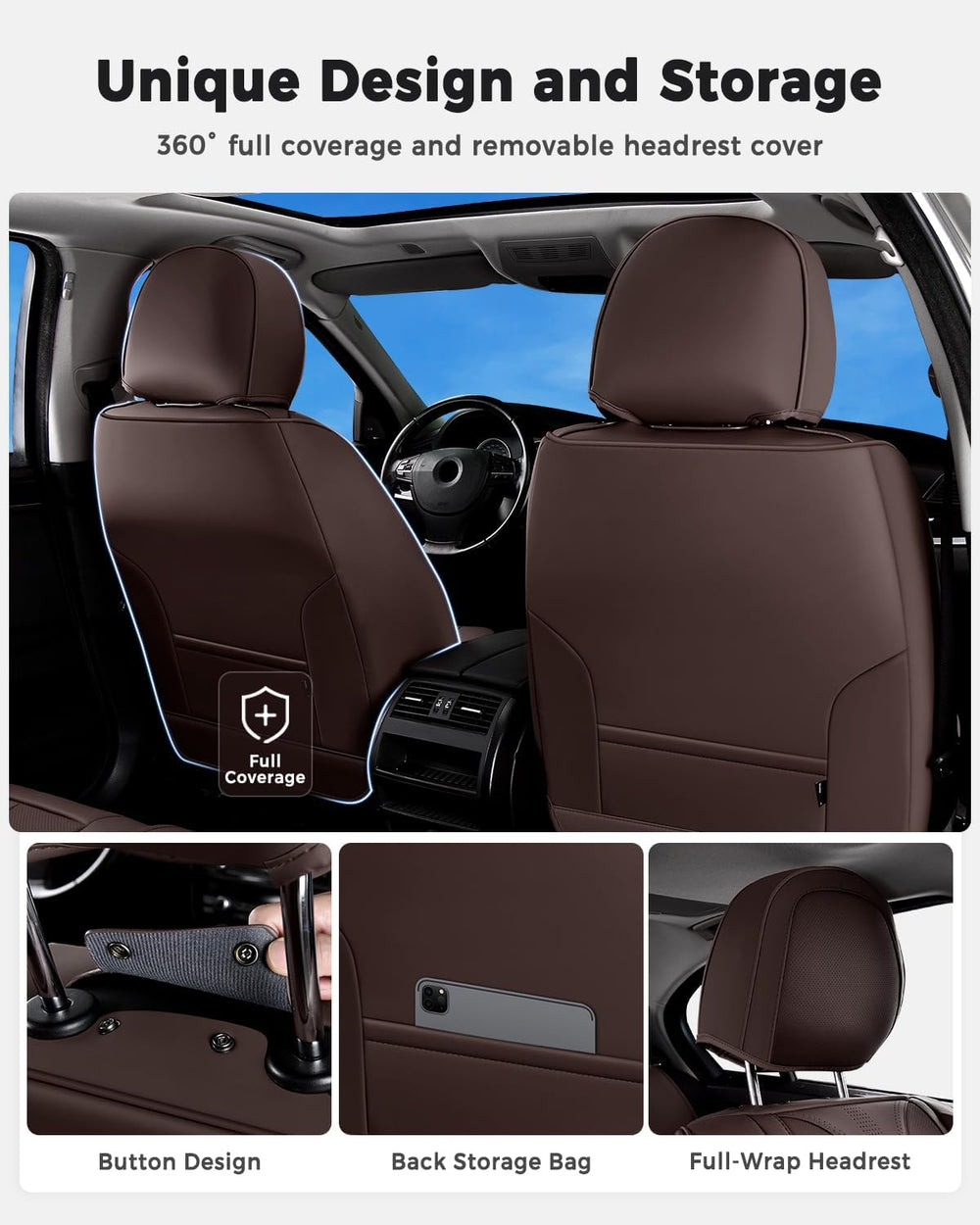 Huidasource Coffee Seat Covers Luxury Nappa Leather, Car Seat Cover with Velc...