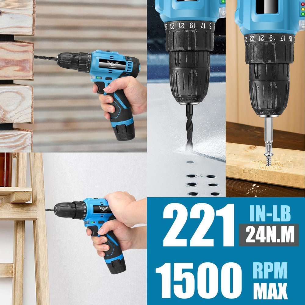 JENABOM Tool Set, 146-Piece Home Tool Kit with 12V Blue Cordless Drill