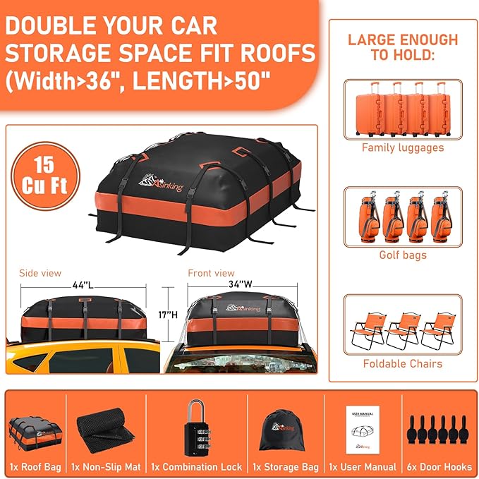 Asinking Car Roof Bag Rooftop top Cargo Carrier Bag 15 Cubic feet Waterproof