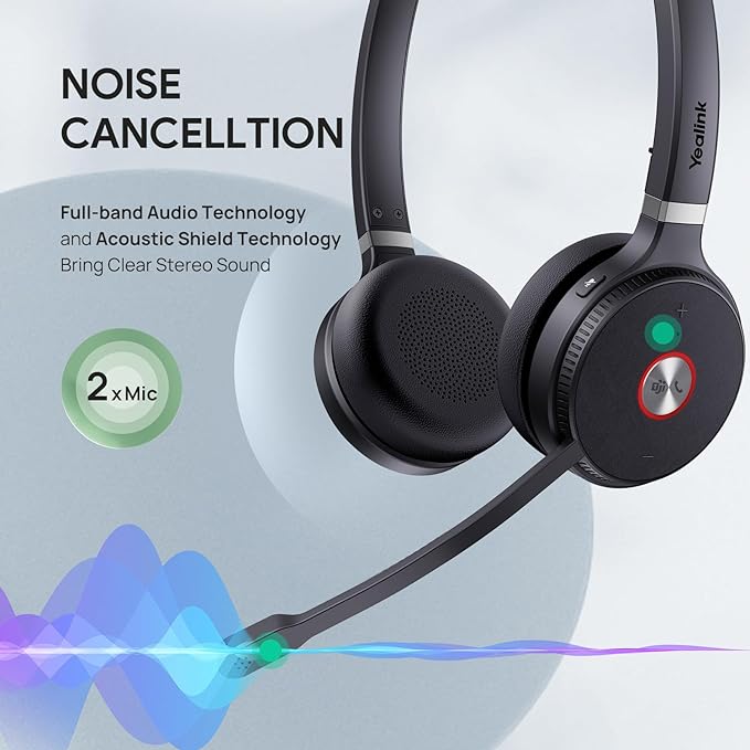 Yealink WH62 DECT Mono Teams Wireless Headset, 525 ft Range Work Headphone