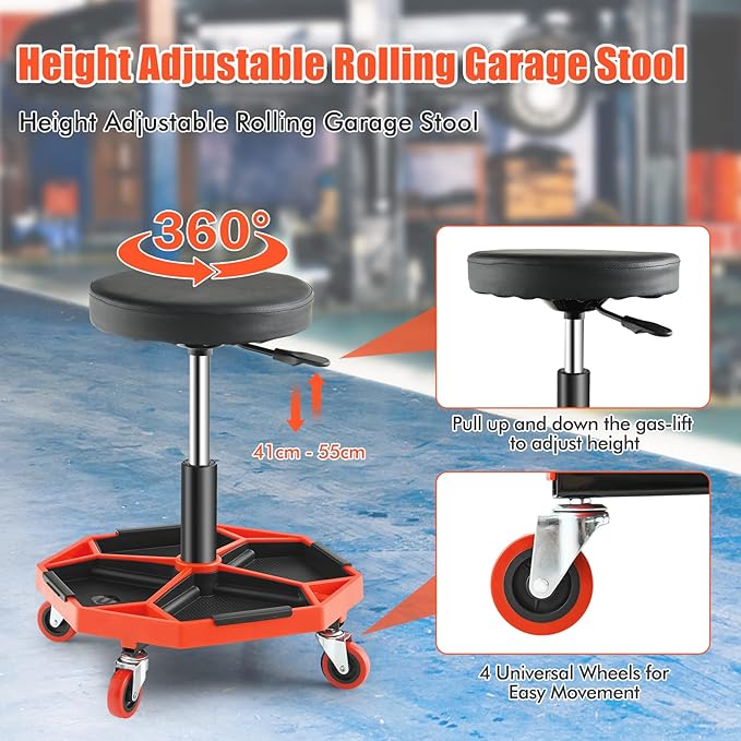IRONMAX Rolling Mechanic Stool, Adjustable Shop Stool Creeper Seat