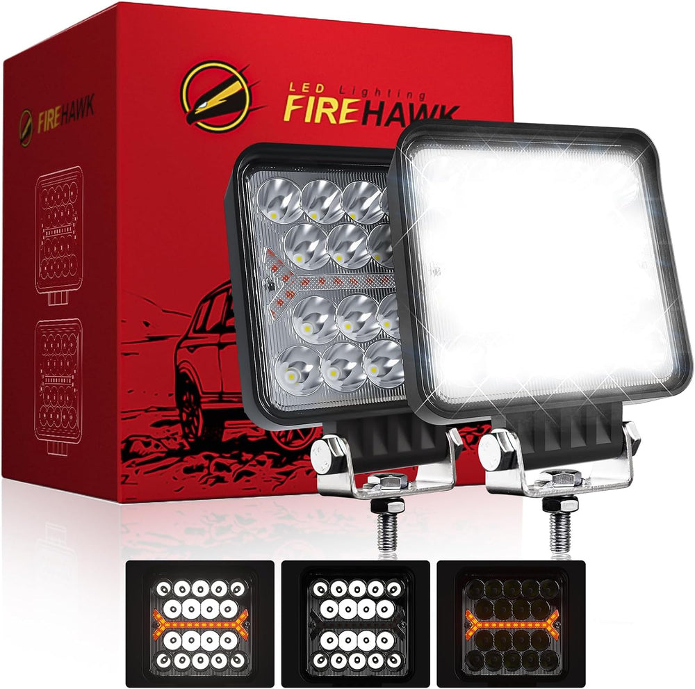Firehawk LED Light Pods Bar 4 Inch 30000LM 60W Square Spot Flood Amber White ...