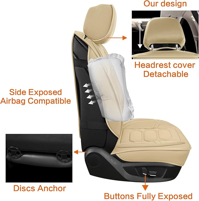 Pariitadin Leather Car Seat Covers Full Set, Waterproof Breathable Faux Leather