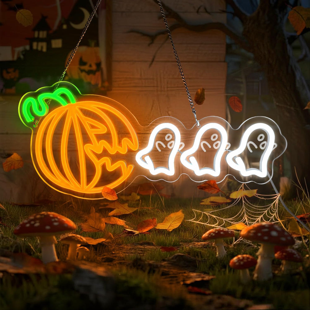 Halloween Neon Sign Pumpkin and Ghosts,Spooky LED Wall Light