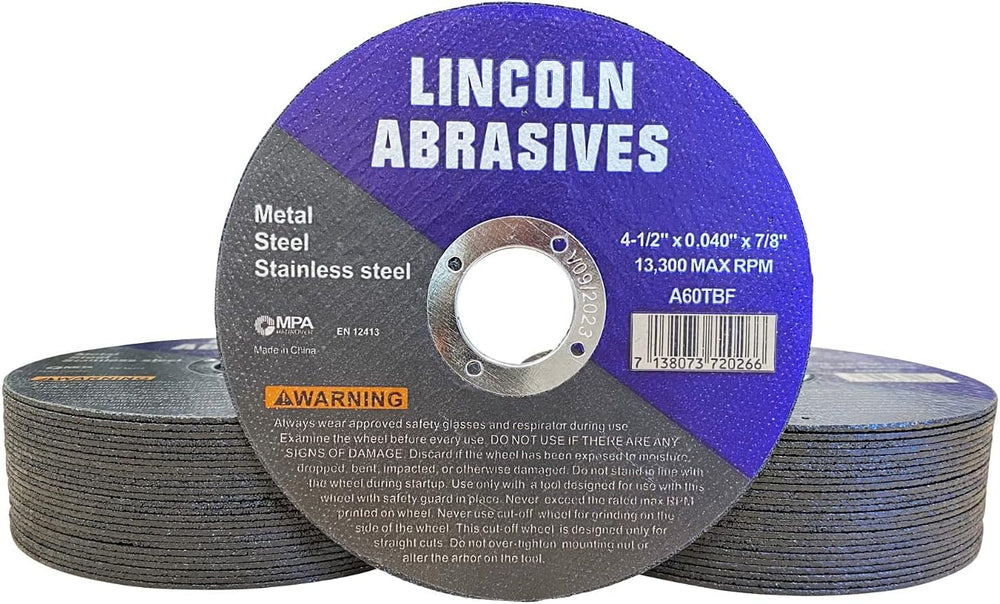 50 Pack 4.5" Cut-Off Wheels Lincoln Abrasives .040" Metal & Sta...