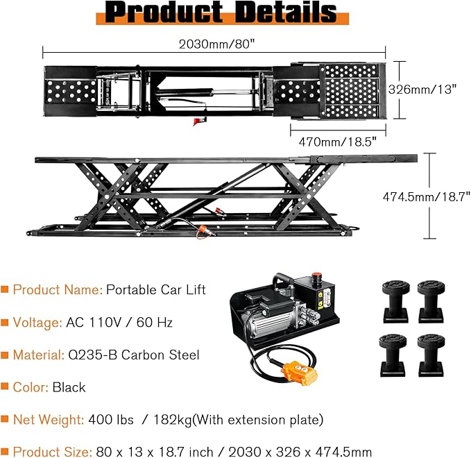 Albott 7000 LBS Portable Car Lift, Heavy Duty Quick Jack