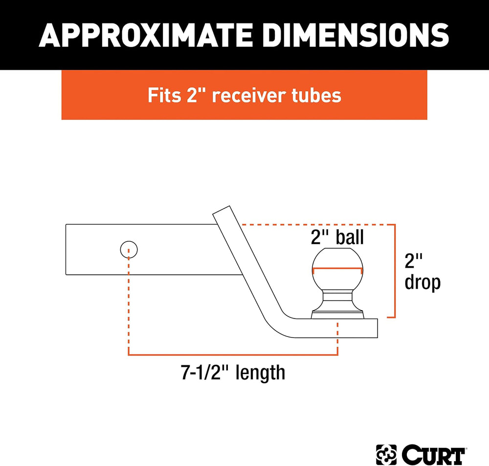 CURT 45134 Fusion Trailer Hitch Ball Mount with 2" Ball, 7,500 lb, 2&quo...