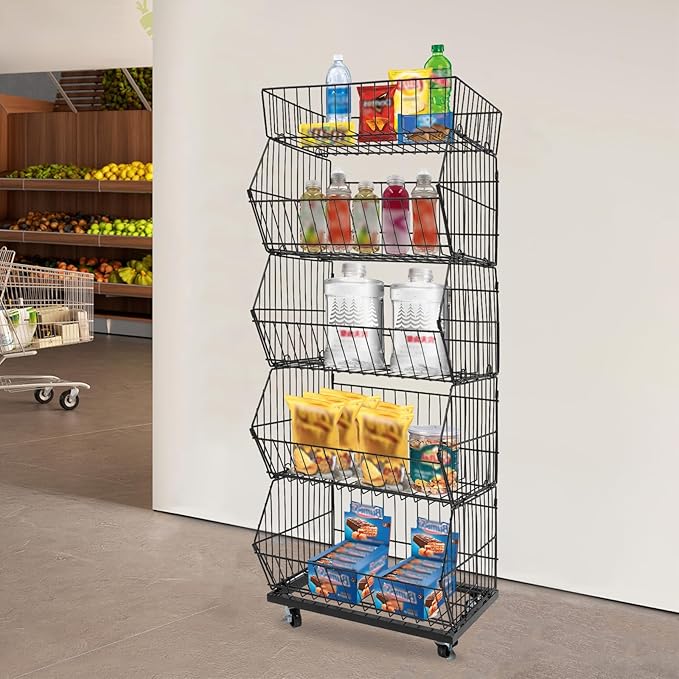 Retail Display Rack 5-Tier Market Merchandise Display Shelf Fruit Storage Shelf