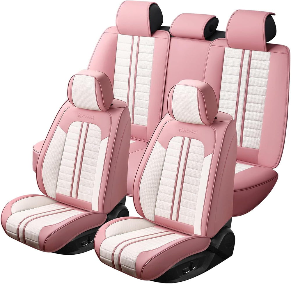 Waterproof Seat Covers Full Set Pink White Sporty Style Universal