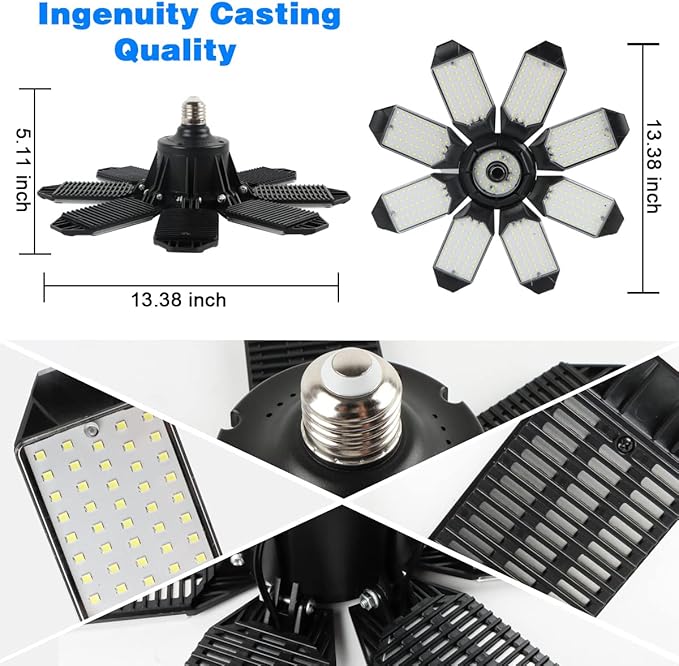 Garage Lights - 40000LM Super Bright Garage Lights Ceiling Led w/ 8 Deformable