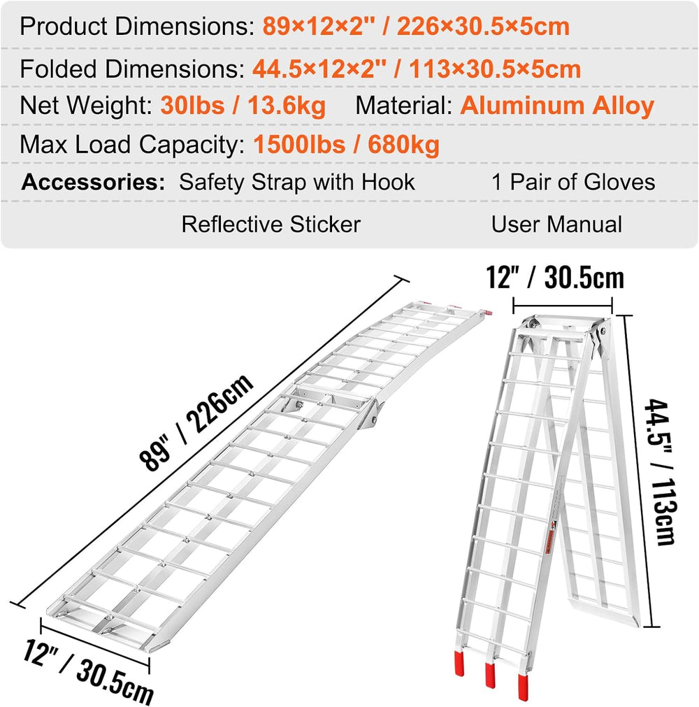 VEVOR 7.5ft Aluminum Ramps, 1500 lbs Folding Loading Ramps (2 pcs Set) for Pi...