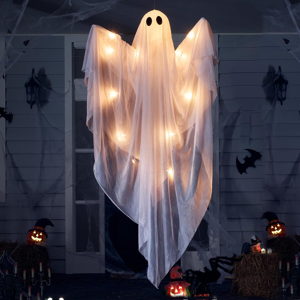 JOYIN Halloween Hanging Light up Ghost, 47” White Ghosts with Warm White LED ...