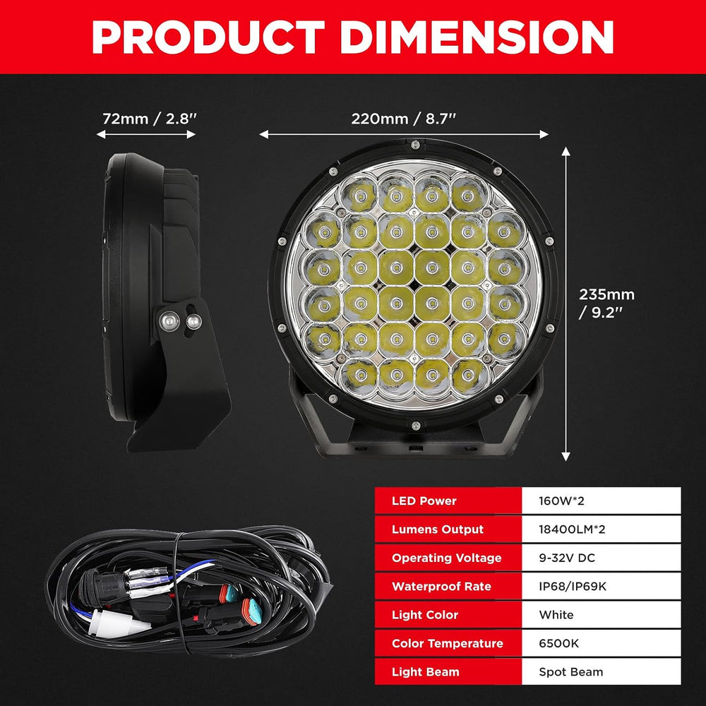 BIGLION.X 9 inch Round Led Offroad Lights Pair 320W Amber Driving Lights