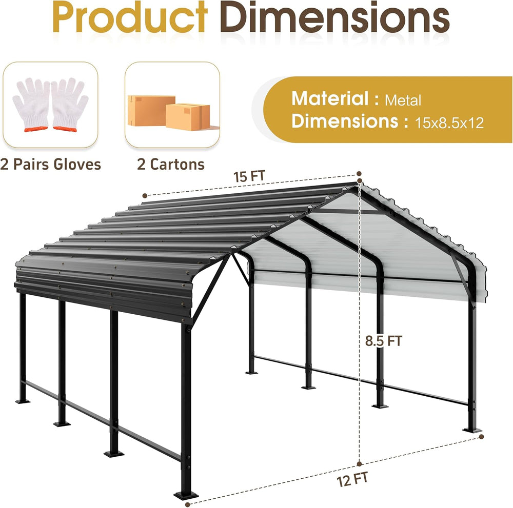 JAMFLY Carport, Heavy Duty Carport Canopy with Galvanized Steel Roof and Fram...