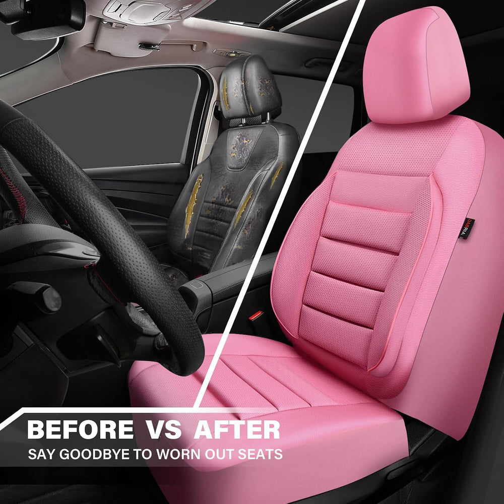 CAR PASS Pink Leather Seat Covers Full Set Universal Water Resistant 3D Foam ...