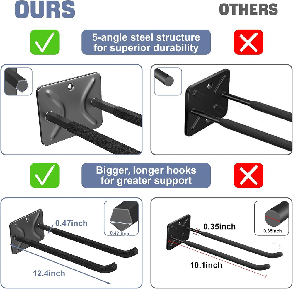 WALMANN Wall Mount Garage Hooks, 12-inch Tool Hooks for Hanging, 4-Pack