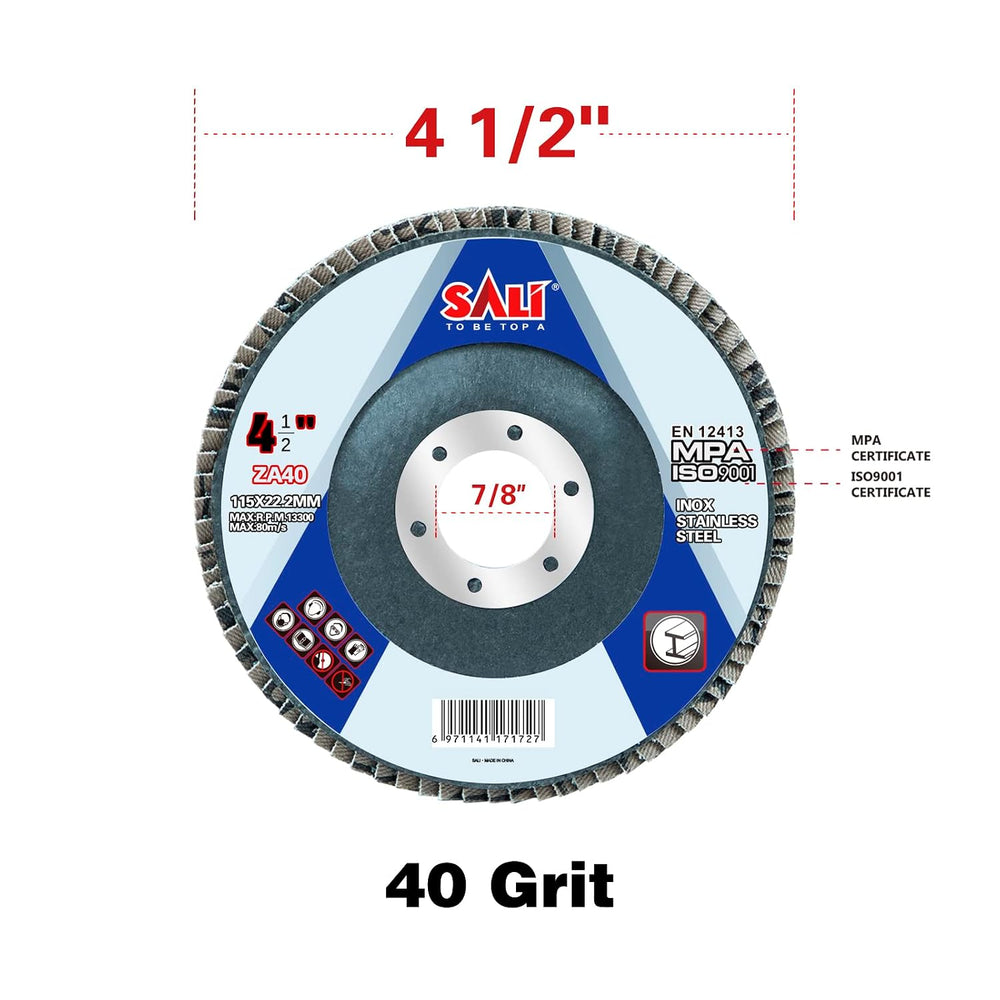 Sali 100 Pack Zirconia Flap Disc 40 Grit 4.5" x 7/8-Inch Sanding Disc Be...