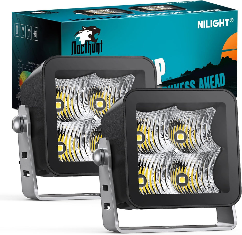 Nilight LED Pod Lights 2 PCS 3 Inch 4LED Flood Beam Square Lamps