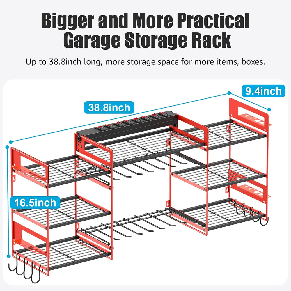 CCCEI Red Power Tool Organizer Wall Mount, Large Tools and Battery Storage Ra...
