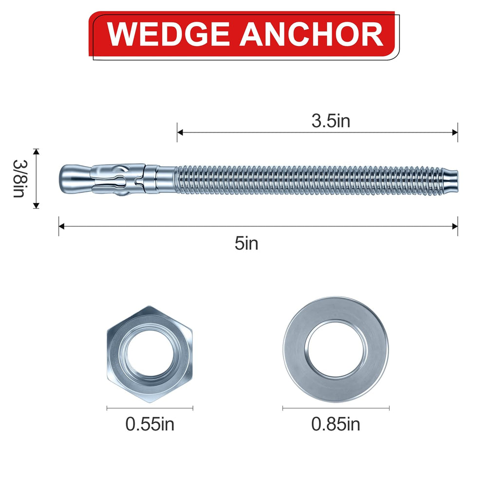 3/8 x 5 inch Wedge Anchors, 24 pcs Concrete Screw and Anchor Kit, Galvanized ...