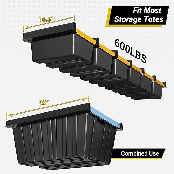6-bin Overhead Garage Storage Rack, Ceiling Storage Racks Heavy Duty, Powder