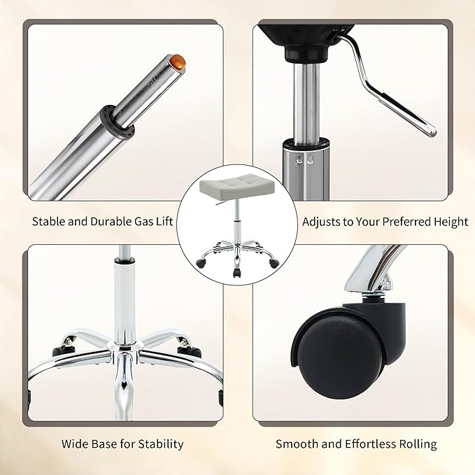 Saddle Stool with Wheels, Swivel Rolling StoolS