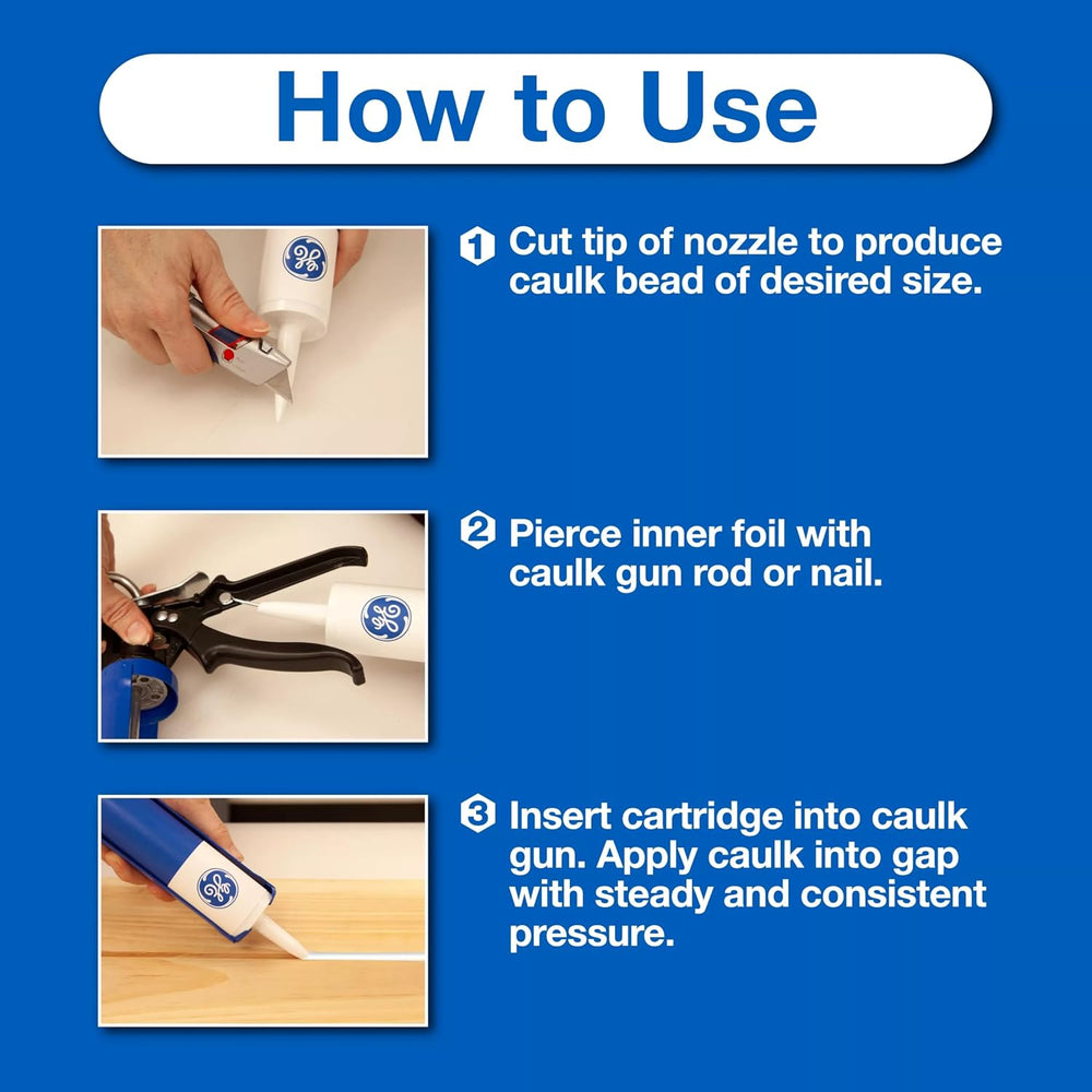 GE Advanced Silicone Caulk for Window & Door, Clear, 10 fl oz Cartridge, ...