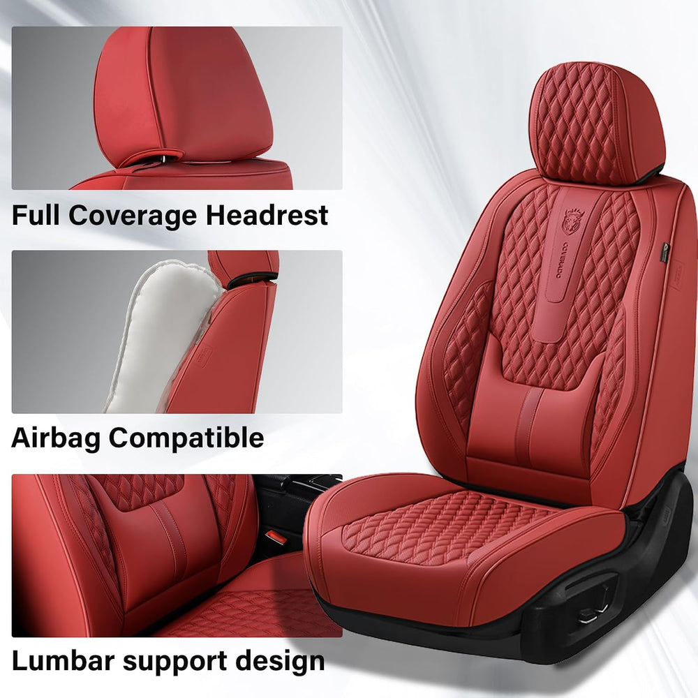 Coverado Car Seat Covers Full Set, Red Seat Covers for Car with Lumbar Suppor...