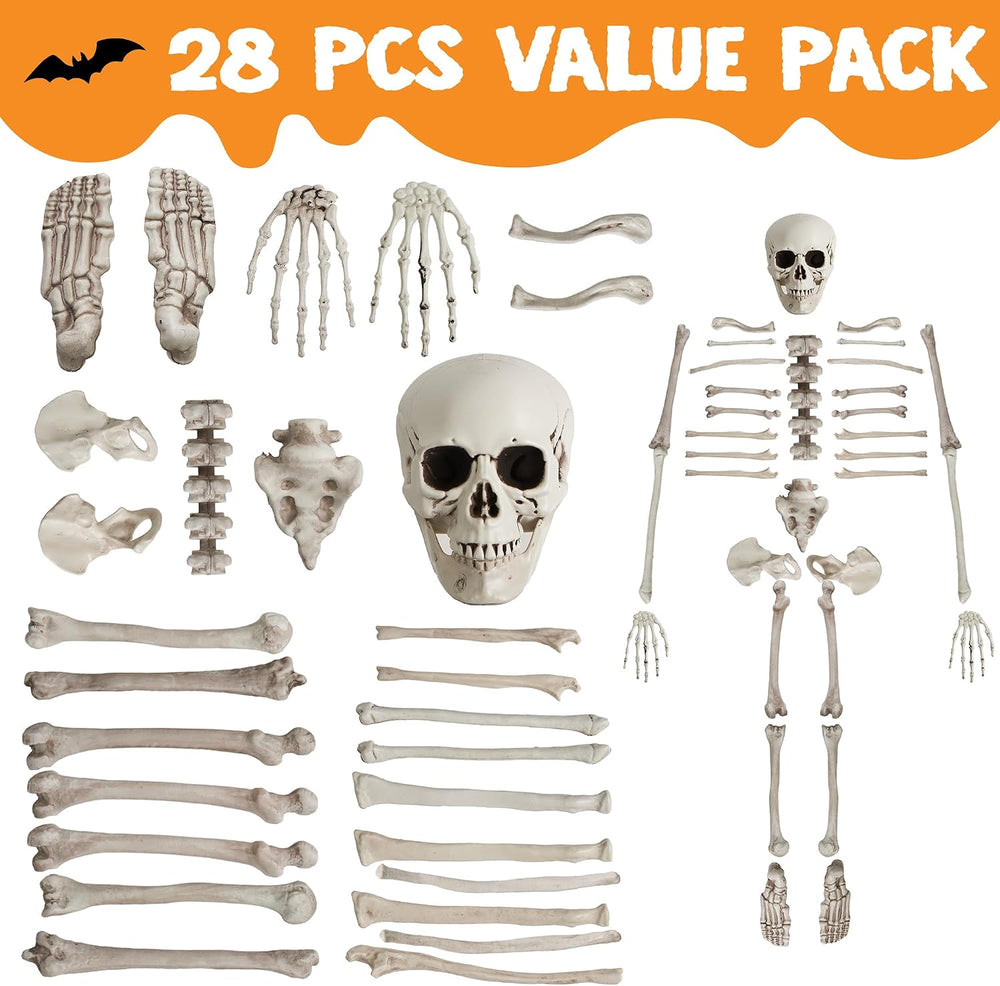 JOYIN 28 PCS Halloween Decorations Skeleton Bones and Skull Kit, Indoor Outdo...