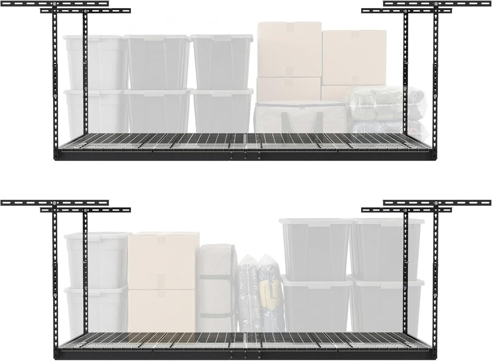 MonsterRax 2-Pack 4x8 Overhead Garage Storage Rack, Gray, 12"-24" H...
