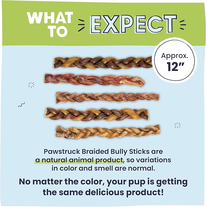 Pawstruck Natural 12" Braided Bully Sticks (5 Count)