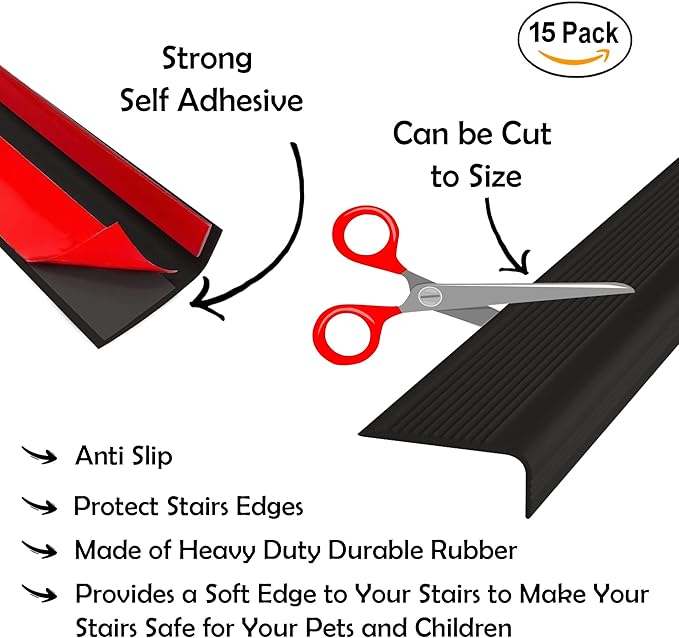 Rubber Bond Stair Edge Protector 36x2x1 inch Anti-Slip Stair Corner Trim Rubb...