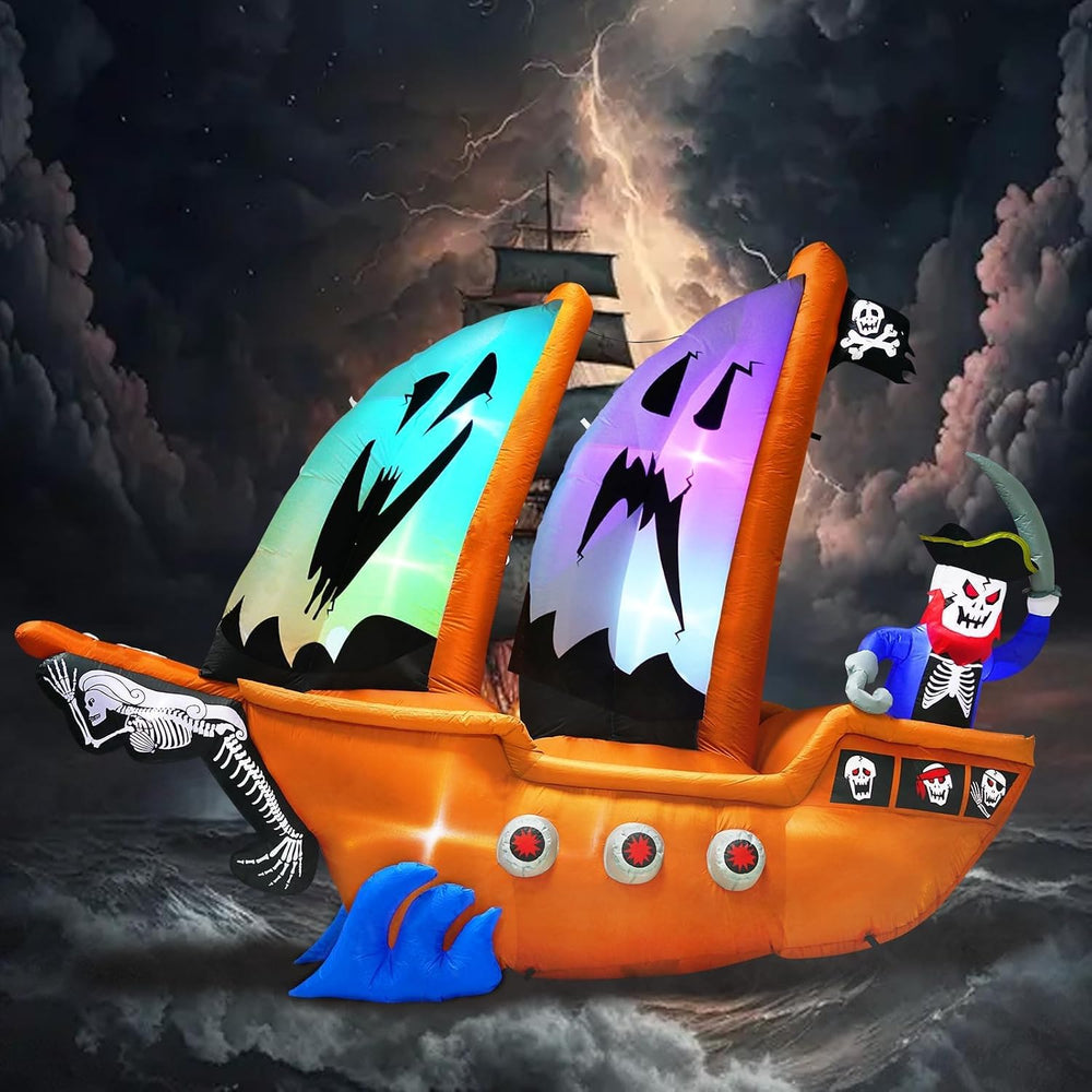 10FT Length Halloween Pirate Ship Inflatable with Pirate, Halloween Decoratio...
