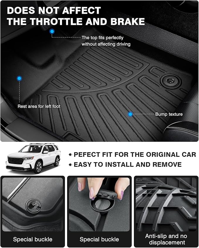 Powerty Floor Mats for 2023 2024 2025 Honda Pilot Accessories All Weather Floor