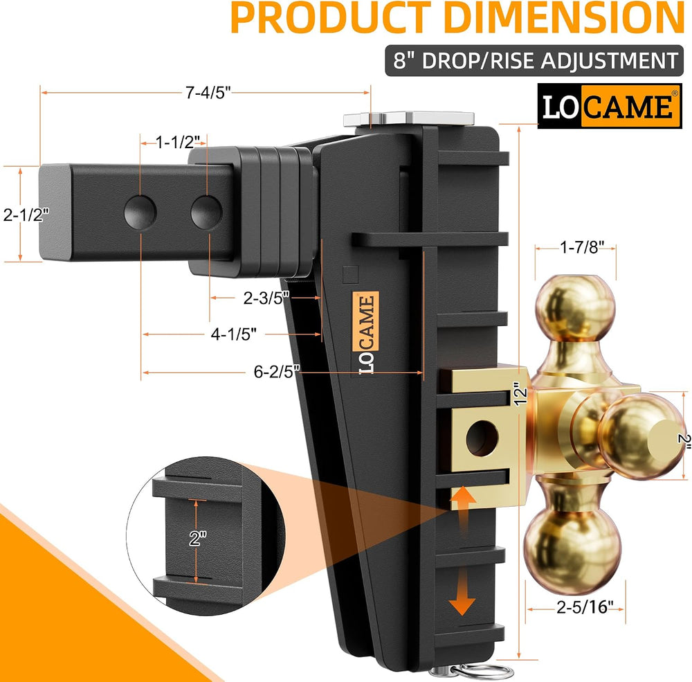 LOCAME Adjustable Trailer Hitch, Tri-Ball(1-7/8'', 2'', 2-5/1...