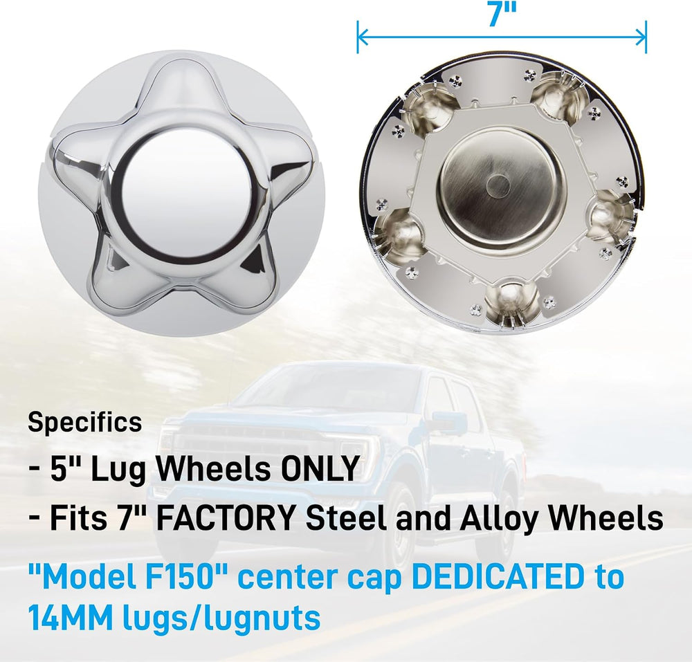 B4B BANG 4 BUCK 4 Packs 7" Center Cap with 5-Lug Steel Wheel Chrome for ...