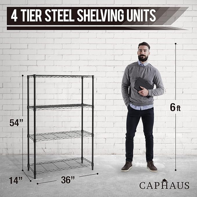CAPHAUS 4-Tier Adjustable Height Wire Shelving Unit, Wire Rack Shelving