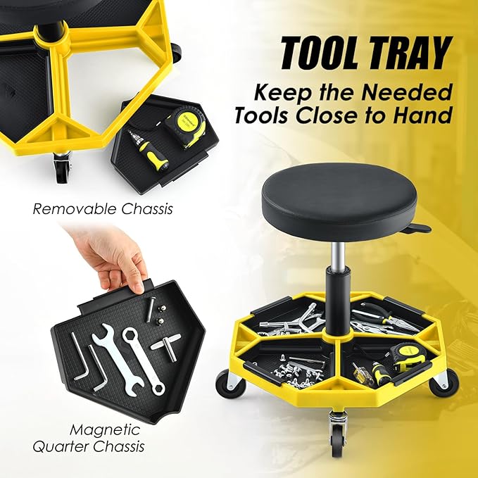 IRONMAX Rolling Mechanic Stool, Adjustable Shop Stool Creeper Seat