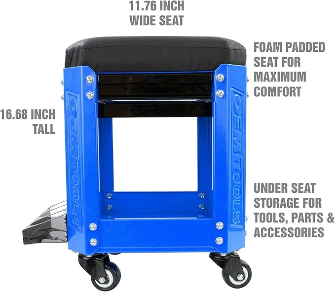 OEMTOOLS 24996 Blue Workshop Creeper Seat, Rolling Stool
