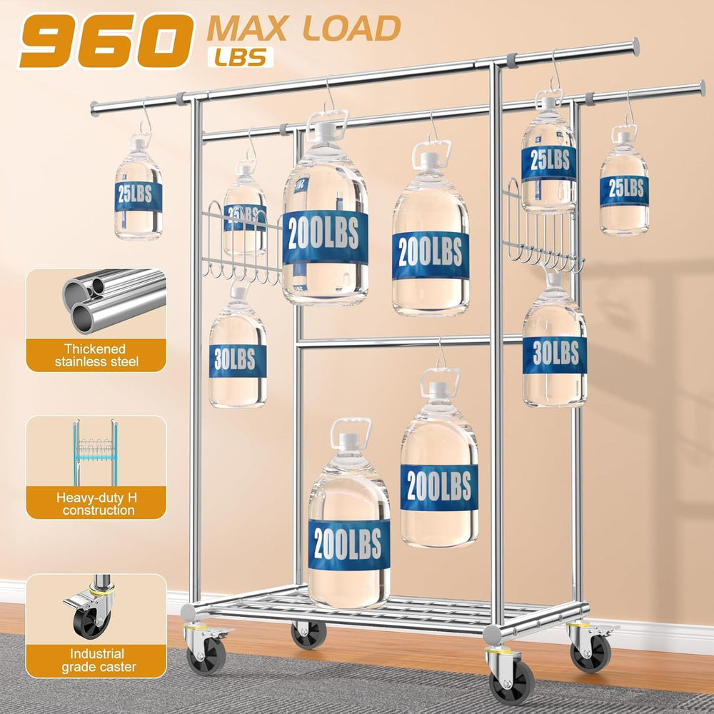 100% Stainless Steel Heavy Duty Clothes Rack Load 960LBS, Three Rods Clothing...